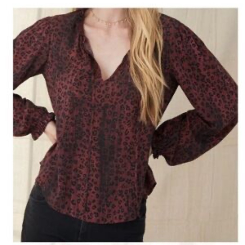 Bella Dahl Burgundy Leopard Print Blouse